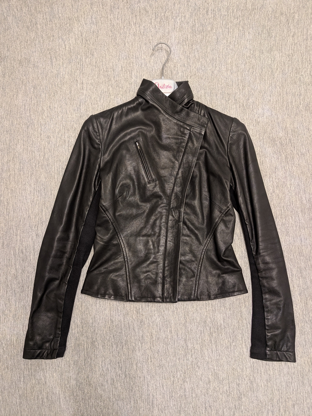 Aritzia A Moveable Feast Genuine Lambskin Leather Asymmetric Moto Jacket - Black